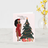 Zwarte meisje natuurlijk haar kerstkaart kaart (Gele Bloem)