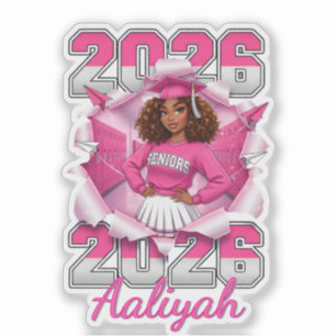 Zwarte Meisje Senior 2026 Roze Zilver Sticker
