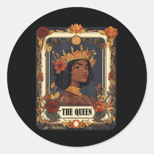 Zwarte Meisje Vrouwen De Queen Tarot Kaart Zwarte  Ronde Sticker