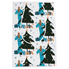 Zwarte Meisje Witte Haar Kerstcadeautas Medium Cadeauzakje