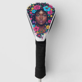 Zwarte Meisjes Golf helder bloemmotief Golfheadcover