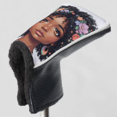 Zwarte Meisjes Golf speelse bloemrijke afro Golfheadcover (3/4 voorkant)