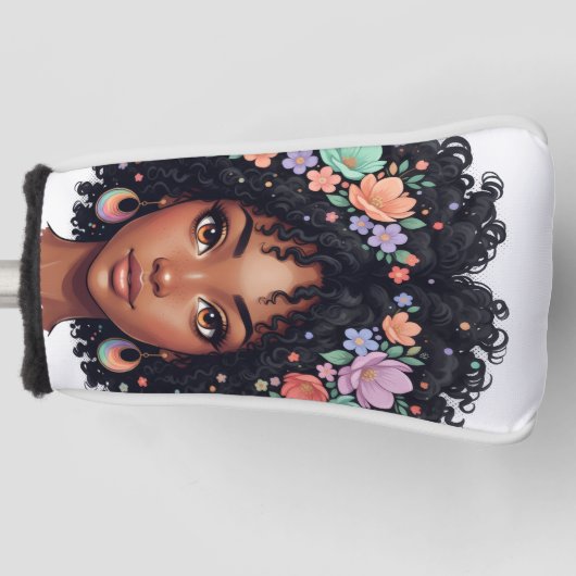 Zwarte Meisjes Golf speelse bloemrijke afro Golfheadcover (Voorkant)