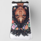 Zwarte Meisjes Golf speelse bloemrijke afro Golfheadcover (Draai 90)