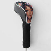 Zwarte Meisjes Golf speelse bloemrijke afro Golfheadcover (Schuin)