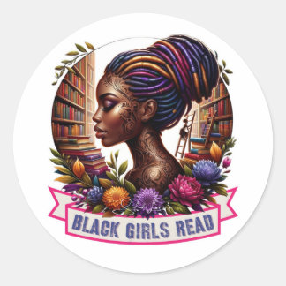 Zwarte meisjes lezen Logo-Stickers - Afrocentrisch Ronde Sticker