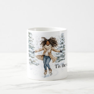Zwarte meisjes schaatsen met Kerstmis Koffiemok