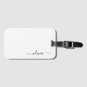 Zwarte meisjesachtige script monogram naam modern bagagelabel