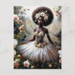 Zwarte meisjesorchidee fee met Afro Briefkaart