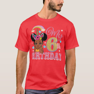 Zwarte meisjesprinses Mijn 6e verjaardag Meisjes K T-shirt