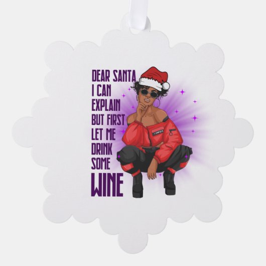 Zwarte melanine stoute zus wijn liefhebber Kerstmi Ornament Kaart (Voorkant)