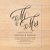 Zwarte meneer en mevrouw Rustic Calligraphy Trouwe Acryl Uitnodigingen (Voorkant)