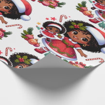 Zwarte mensen inpakpapier - een meisje en haar pop