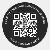 Zwarte Menu QR Code Stickers Rond Zakelijk Aangepa (Voorkant)