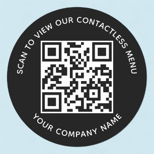 Zwarte Menu QR Code Stickers Rond Zakelijk Aangepa