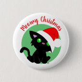 Zwarte Meowy kerstKat Button (Voorkant)