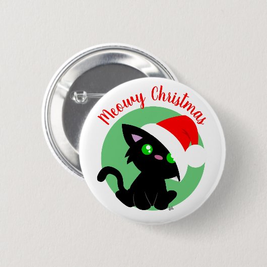Zwarte Meowy kerstKat Button (Voorkant /achterkant)