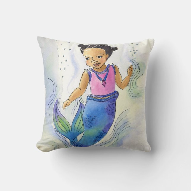 Zwarte Mermaid Princess-kussen voor meisjes Kussen (Voorkant)