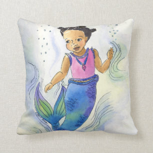 Zwarte Mermaid Princess-kussen voor meisjes Kussen
