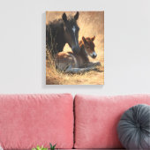 Zwarte Merrie met Veulen Rustieke Schildering Canvas Afdruk (Insitu (Woonkamer))