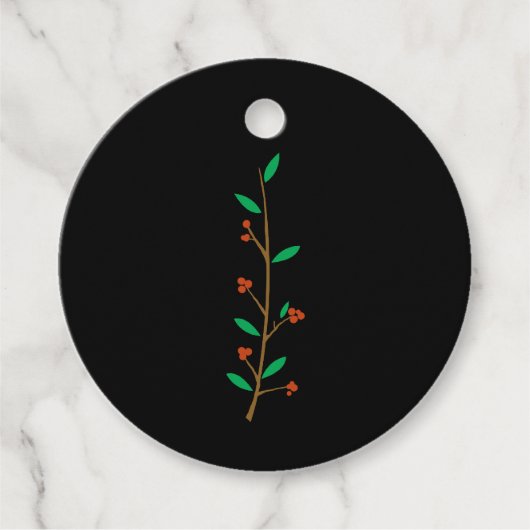 Zwarte Merry Botanical Berry Tak Kerstfeest Bedankjes Labels (Voorkant)