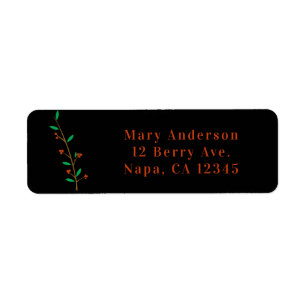 Zwarte Merry Botanical Berry Tak Kerstfeest Etiket