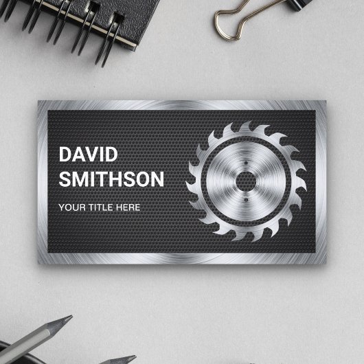 Zwarte Mesh Staal Cirkelzaag Handyman Carpenter Visitekaartje