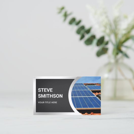 Zwarte Mesh Steel Rooftop Zonnepanelen Visitekaartje (Staand voorkant)