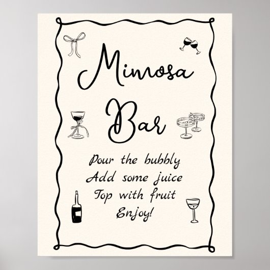 Zwarte met de hand getekende Bruidsdouche Mimosa B Poster (Voorkant)