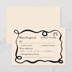 Zwarte met de hand getekende champagne grillige br RSVP kaartje