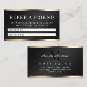 Zwarte metalen faux textuur elegante verwijzing visitekaartje (Voorkant / Achterkant)