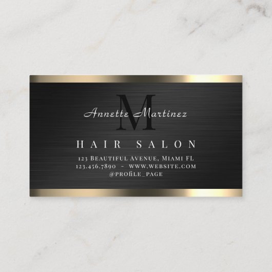 Zwarte metalen faux textuur elegante verwijzing visitekaartje (Achterkant)