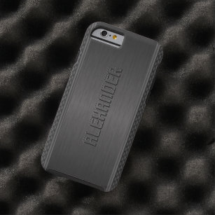 Zwarte metalen geborstelde aluminium geometrische  tough iPhone 6 hoesje