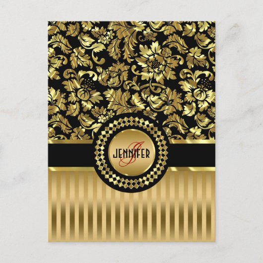 Zwarte & metalen gouden ventilatoren en stripes briefkaart (Voorkant)