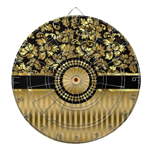 Zwarte & metalen gouden ventilatoren en stripes dartbord (Voorkant)