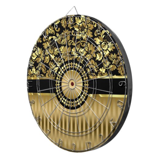 Zwarte & metalen gouden ventilatoren en stripes dartbord (Voorkant Rechts)