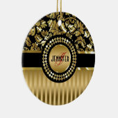 Zwarte & metalen gouden ventilatoren en stripes keramisch ornament (Rechts)