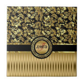 Zwarte & metalen gouden ventilatoren en stripes tegeltje (Voorkant)