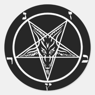 Zwarte metalen satanische baphometstickers ronde sticker