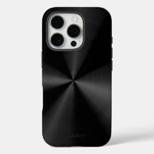 Zwarte metalen textuur roestvrijstalen uitzicht iPhone 16 pro hoesje