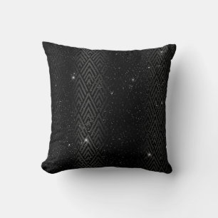 Zwarte Metallic Folie & Glitter Glam Art Deco Kussen