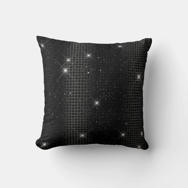 Zwarte Metallic Folie & Glitter Glam Stippen Kussen (Voorkant)