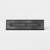 Zwarte Metallic Folie Moderne Elegant Business Bureau Naambordje (Voorkant)