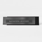 Zwarte Metallic Folie Moderne Elegant Business Bureau Naambordje (Voorkant)