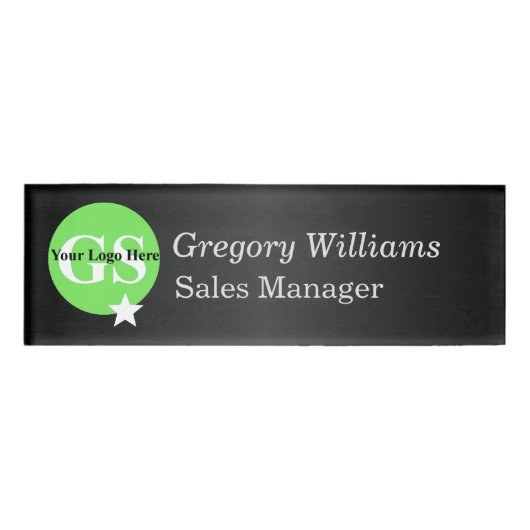 Zwarte metallic look Company Logo Employee Name Ta Naambadge (Voorkant)