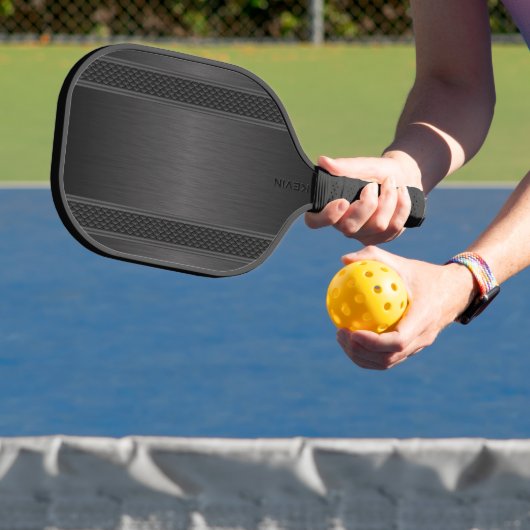 Zwarte Metallic Textuur Persoonlijk Monogram Pickleball Paddle (Insitu)