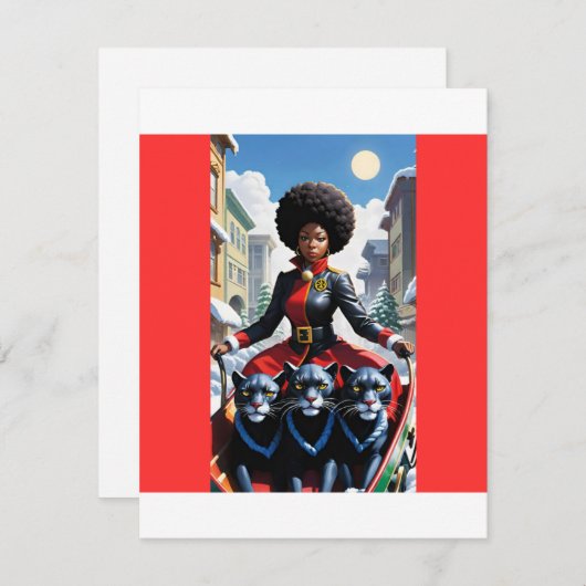 Zwarte mevrouw Claus met zwarte Panthers kerstkaar Feestdagenkaart (Voorkant / Achterkant)