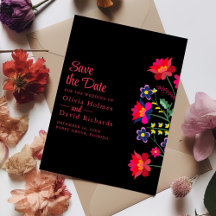 Zwarte Mexicaanse Bloemen Fiesta 'Save the Date' K