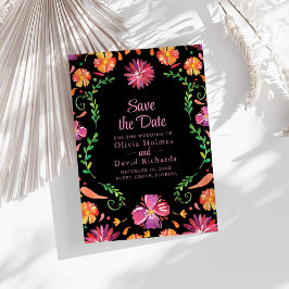 Zwarte Mexicaanse Bloemen Fiesta "Save the Date" Kaart