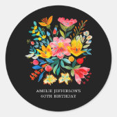 Zwarte Mexicaanse Bright Floral Fiesta Favoriet Ronde Sticker (Voorkant)
